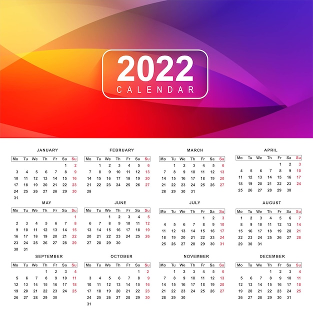 無料ベクター 抽象2022年新年カレンダーテンプレートデザイン