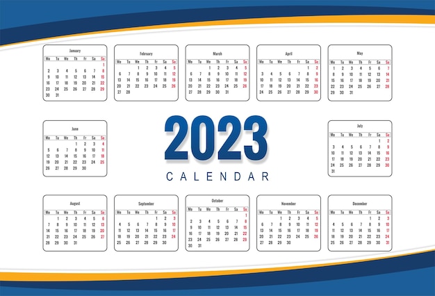 Calendario 2023 astratto con disegno del modello d'onda