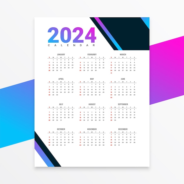 abstract 2024 new year wall calendar layout schedule office task vector