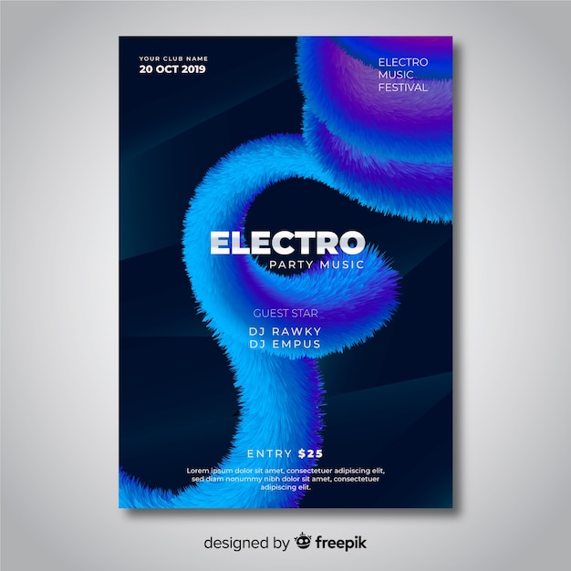 Abstract 3d effect electronic music poster template