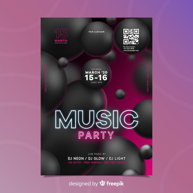 Abstract 3d effect electronic music poster template