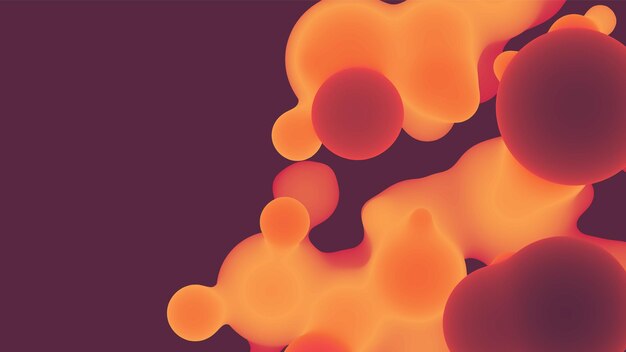 Абстрактная 3d жидкая форма метаболизма с красочными шариками. Жидкие пастельные органические капли Synthwave с градиентным цветом.