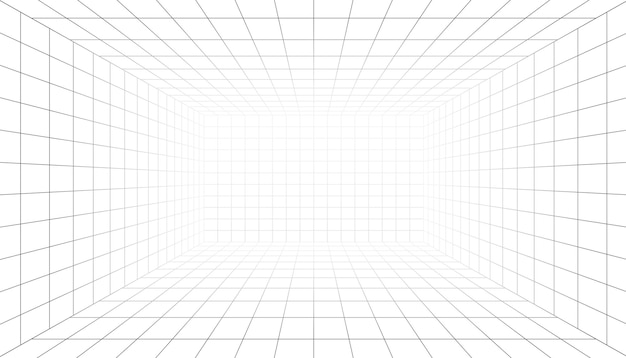 추상적인 3d 관점 실내 와이어 프레임 벡터 디자인