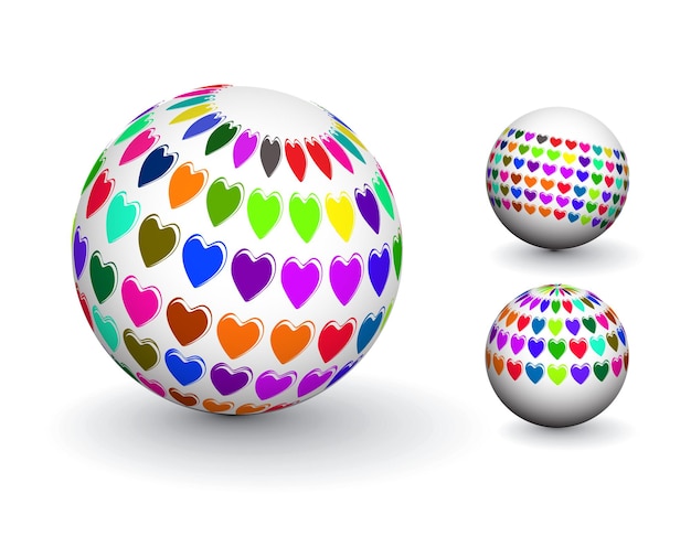 Free vector abstract 3d sphere with heart pattern sphere design.