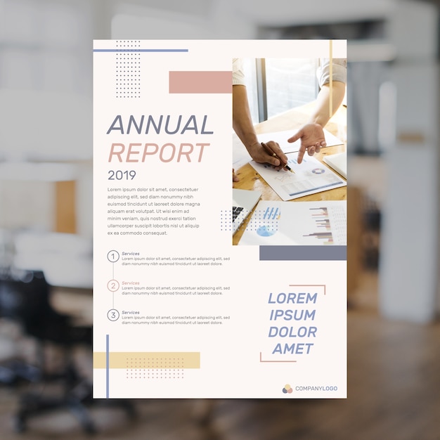 Abstract annual report template with photo