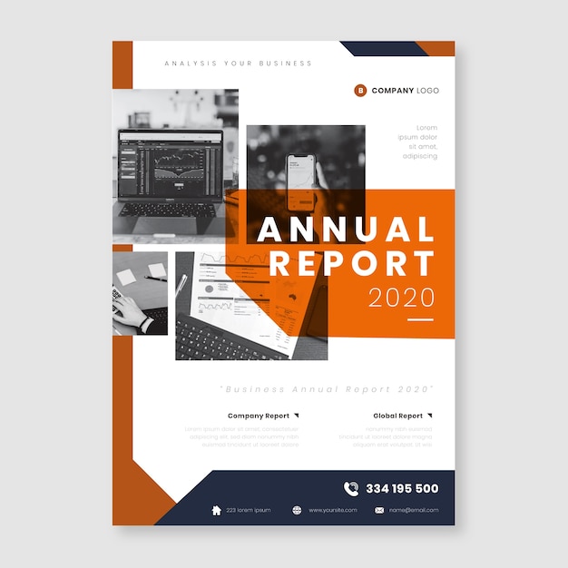 Free vector abstract annual report template with photo