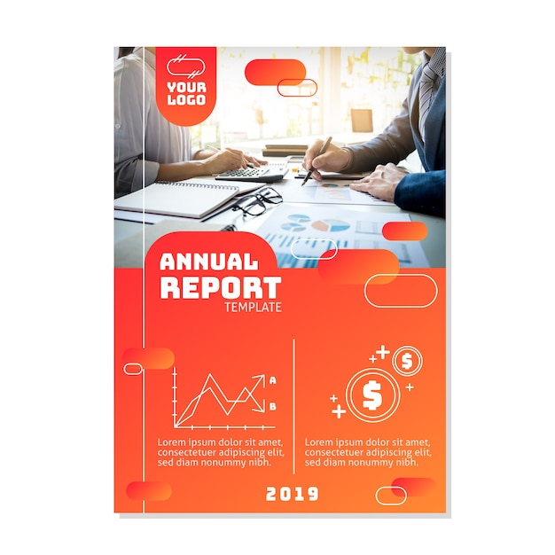 Abstract annual report template with photo