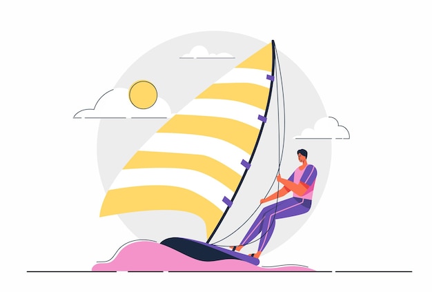 Abstract Athlete Sailing man of Sports Competition in the sea, Cartoon character illustration