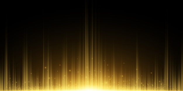 Abstract background of golden rays. light effect. flying magical dust. golden glow in the dark.