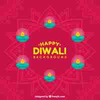 Free vector abstract background of happy diwali with candles in flat design