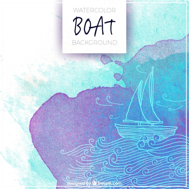 無料ベクター ボートの水彩スタイルでのセーリングの抽象的な背景