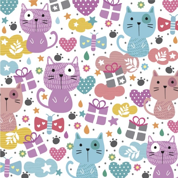 Бесплатное векторное изображение Абстрактный фон с милыми кошками
