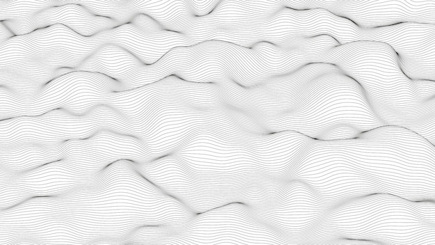 흰색 배경에 왜곡된 선 모양이 있는 추상 배경 흑백 음선 파도