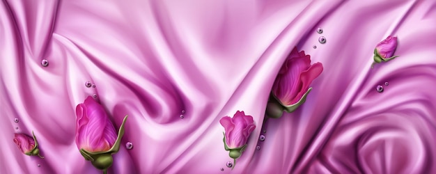 Free vector abstract background with pink silk cloth and rose buds.