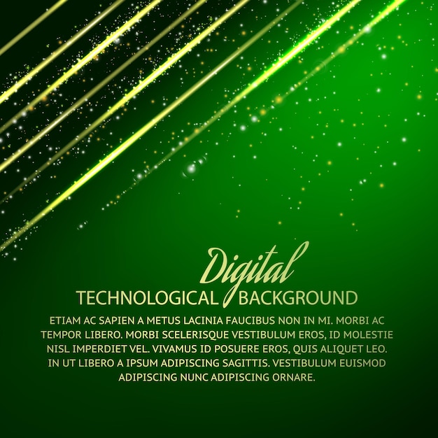 Abstract background with waves and glow. Vector illustration on a green background.
