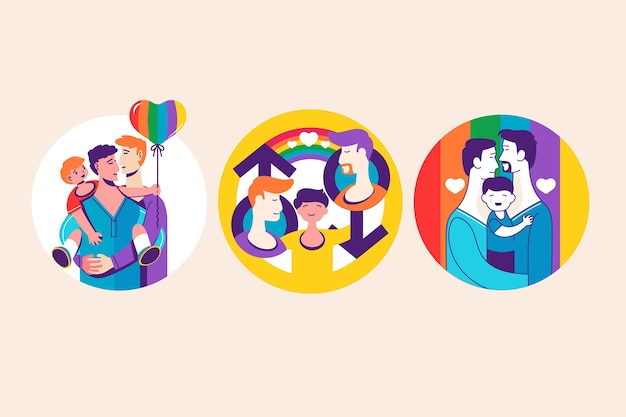 Free vector abstract badges with gay couples and families