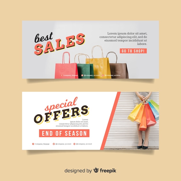 Free vector abstract banner sale with photo collection