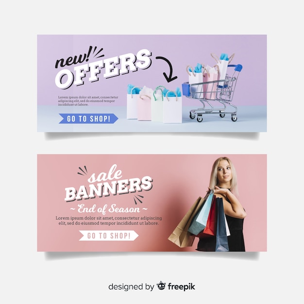 Free vector abstract banner sale with photo collection