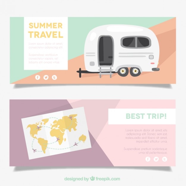 Free vector abstract banners with caravan and map