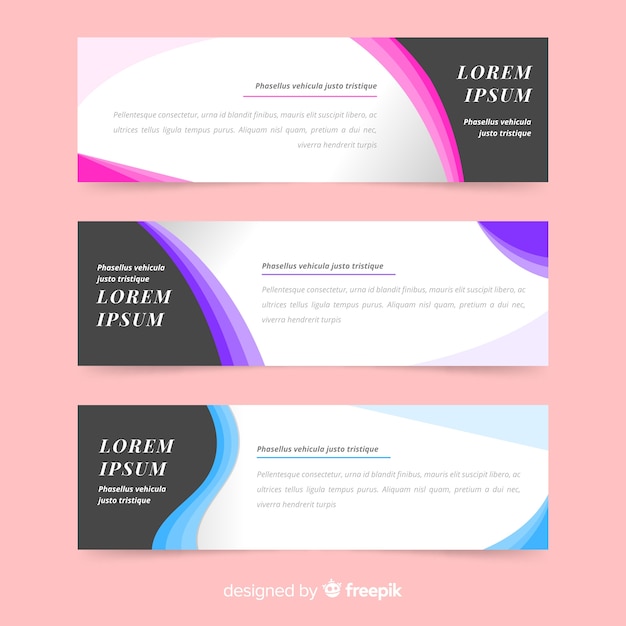 Free vector abstract banners with colorful wavy shapes