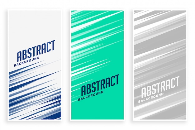 Abstract banners with fast motion lines in three colors