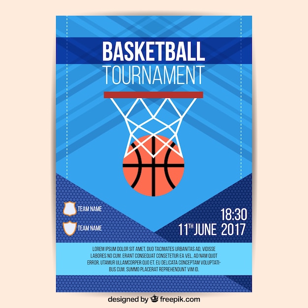 Vettore gratuito estratto brochure torneo di basket con cesto