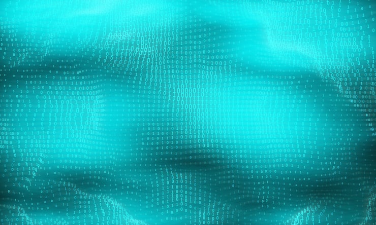 Free Vector abstract big data visualization. cyan glowing data flow as binary numbers. computer code representation background