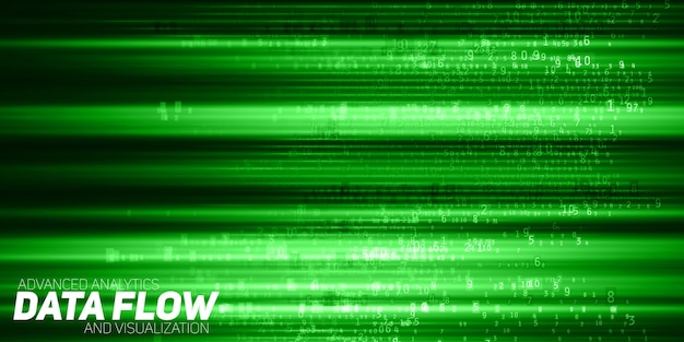 Abstract big data visualization. green flow of data as numbers strings. information code representation. cryptographic analysis. bitcoin, blockchain transfer. stream of encoded data.