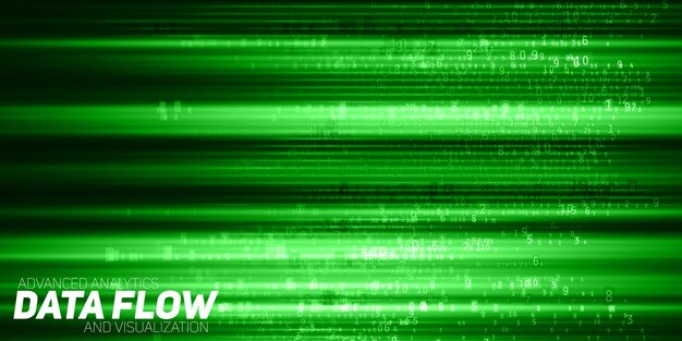  abstract big data visualization. Green flow of data as numbers strings. Information code representation. Cryptographic analysis. Bitcoin, blockchain transfer. Stream of encoded data.