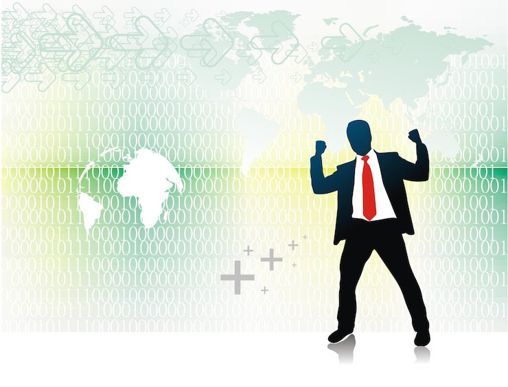 Free Vector abstract binary code background with a success business man silhouette vector illustrationxa