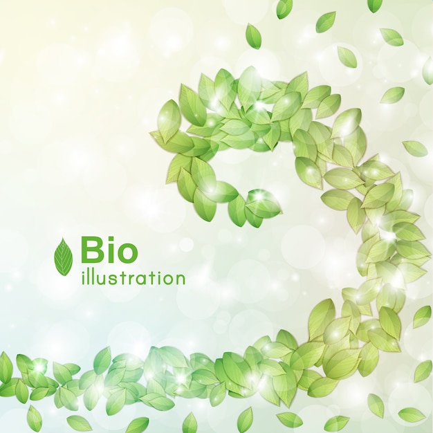 Abstract bio with green leaves bokeh and light effects flat