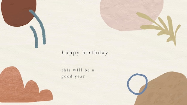 Abstract birthday greeting template with botanical memphis pattern