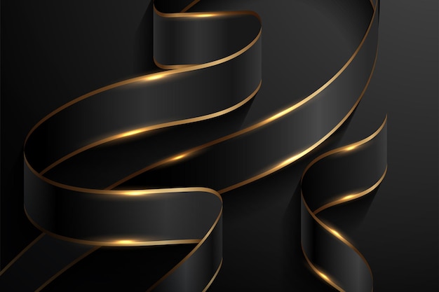 Abstract black and gold ribbons background