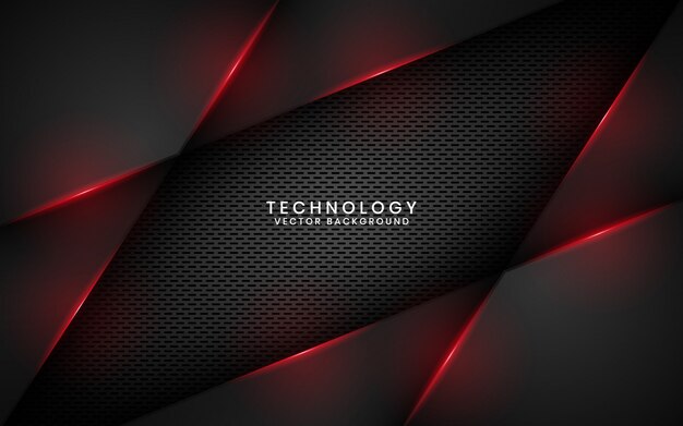 Premium Vector Abstract Black Metallic Technology Background With Red Light Effect On Dark Space
