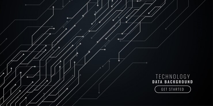 Free Vector abstract black technology background with circuit lines