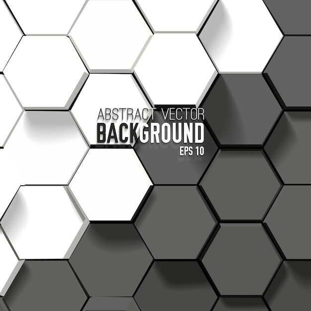 Abstract black and white background with geometric hexagons