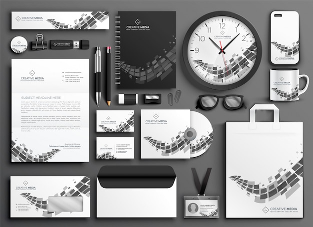 Abstract black and white business stationery set