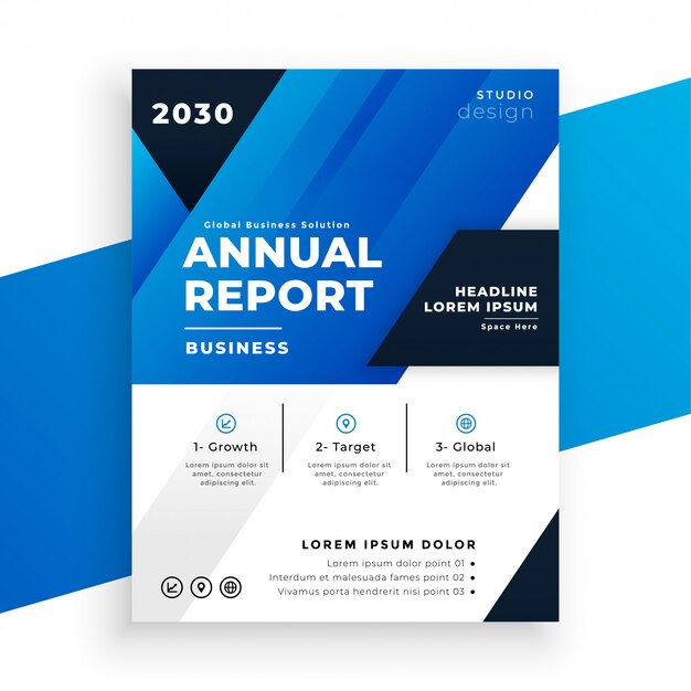 Abstract blue annual report template in geometric style