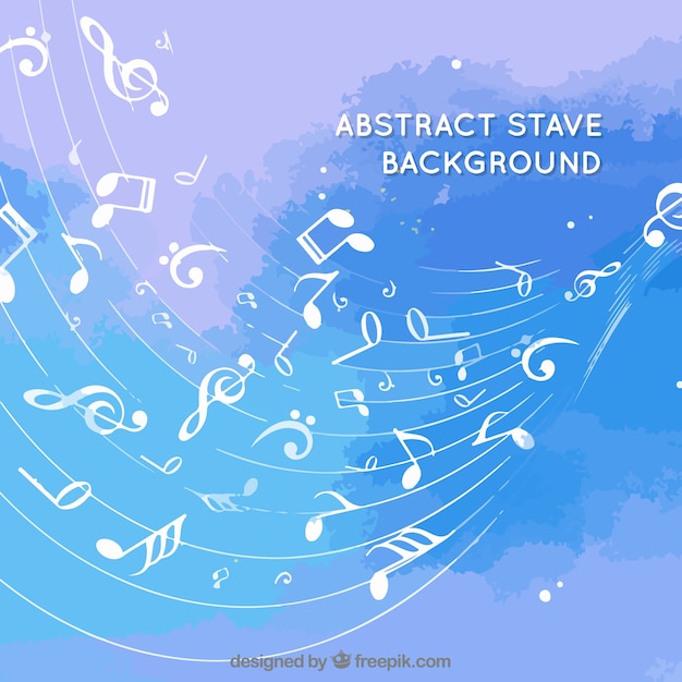 Абстрактный синий фон с пентаграммой и музыкальными нотами