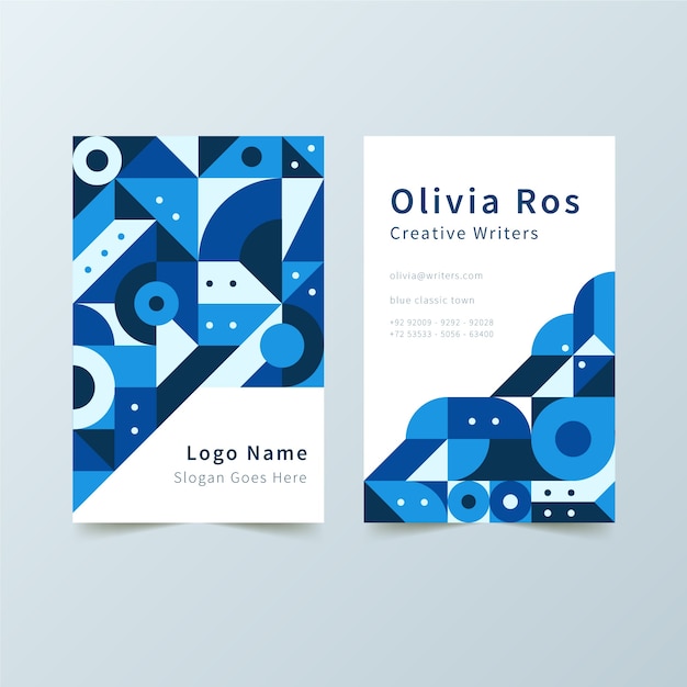 Abstract blue business card with geometrical shapes template