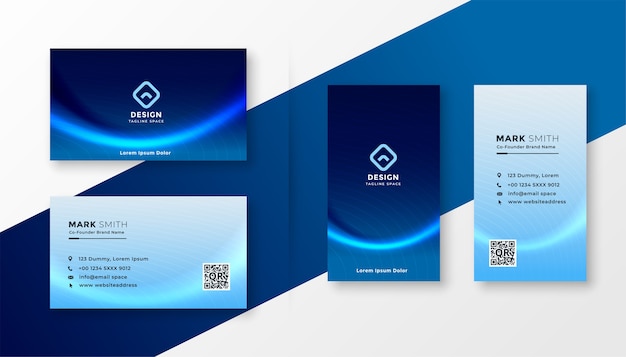 Free vector abstract blue professional business card with wave effect