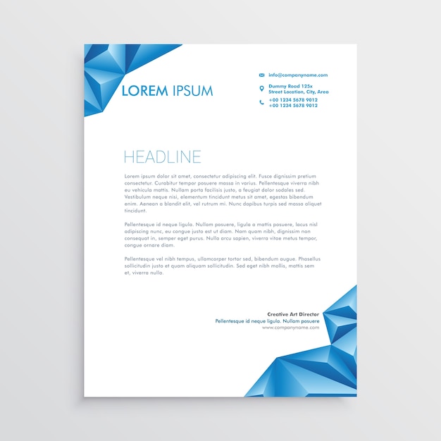 Abstract blue triangle style letterhead design