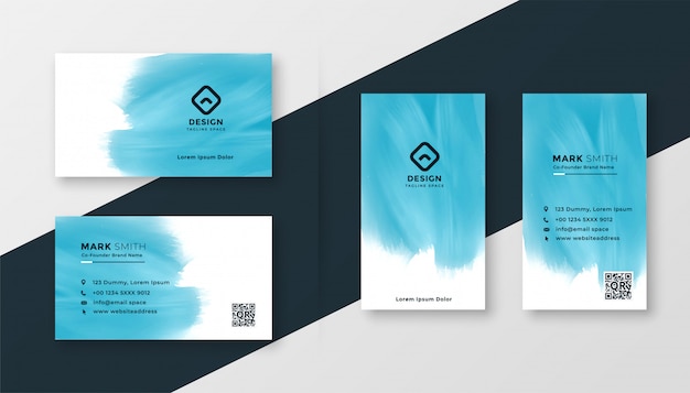 Free vector abstract blue watercolor creative business card design
