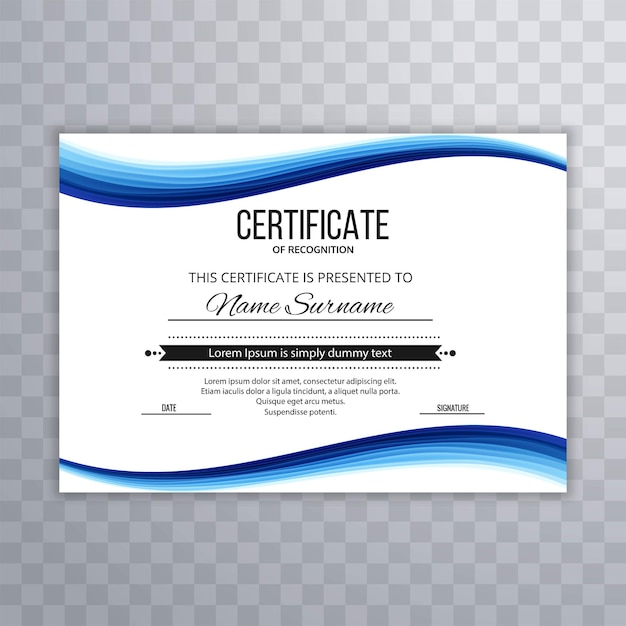 抽象的な青い波の卒業証書の証明書のデザイン