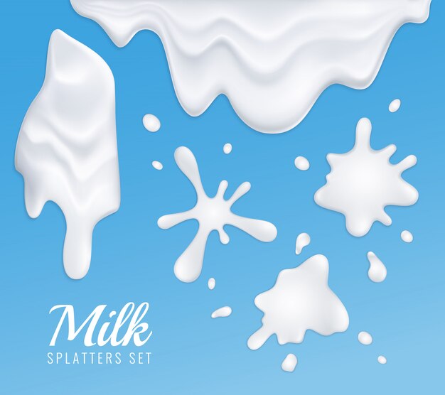 Abstract  blue  with different shapes of white milk splatters realistic 