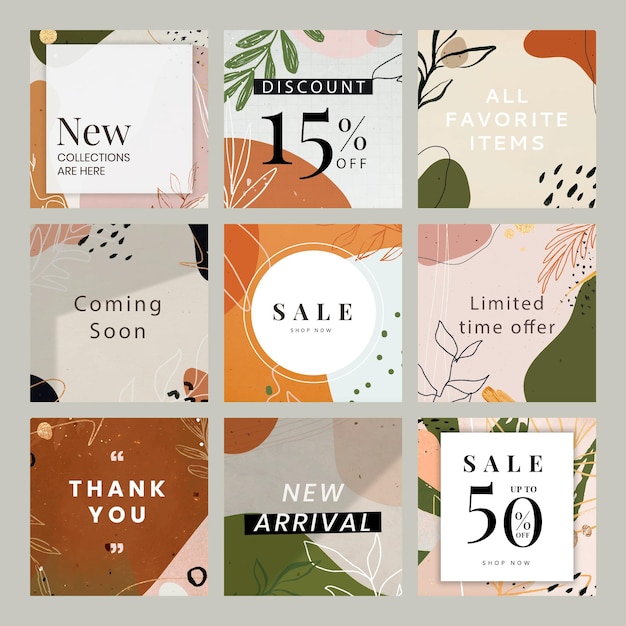 Free vector abstract botanical memphis sale template set