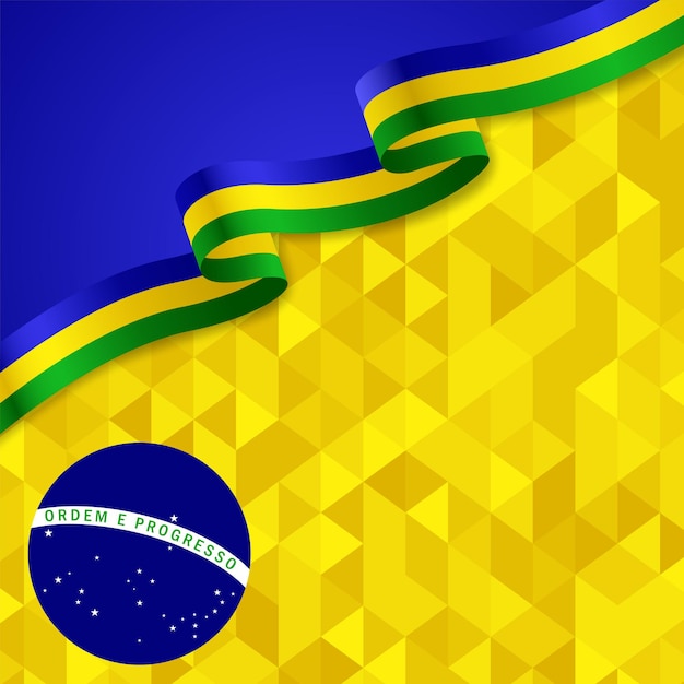 ブラジルの国旗の色で三角形のオブジェクトと抽象的な明るい幾何学的な背景