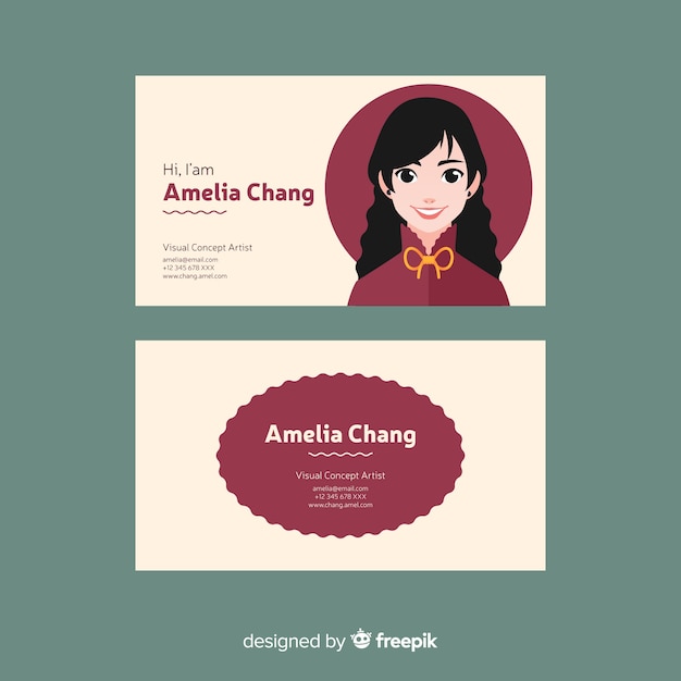 Abstract business card template with face of woman