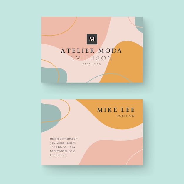 Abstract business card template with pastel-colored stains