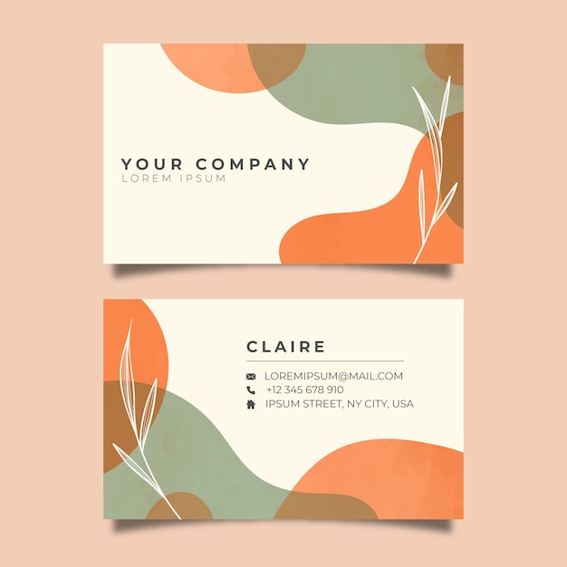 Free vector abstract business card template with pastel-colored stains